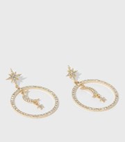 New Look Gold Diamante Mystic Circle Drop Earrings